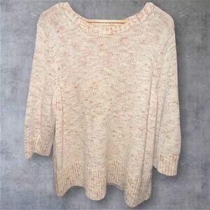 J.Jill Chunky Knit Sweater XL Cream Flecked Cotton Blend Cozy Pullover‎ Neutral